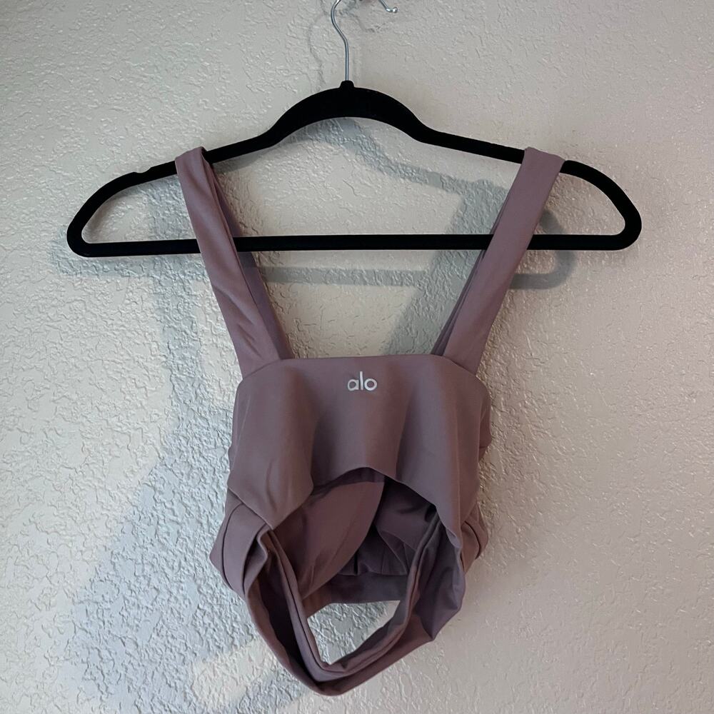 Alo Yoga Sports Bra Criss Cross Halter Opening Thick Straps Logo Workout Dusty - Picture 5 of 8